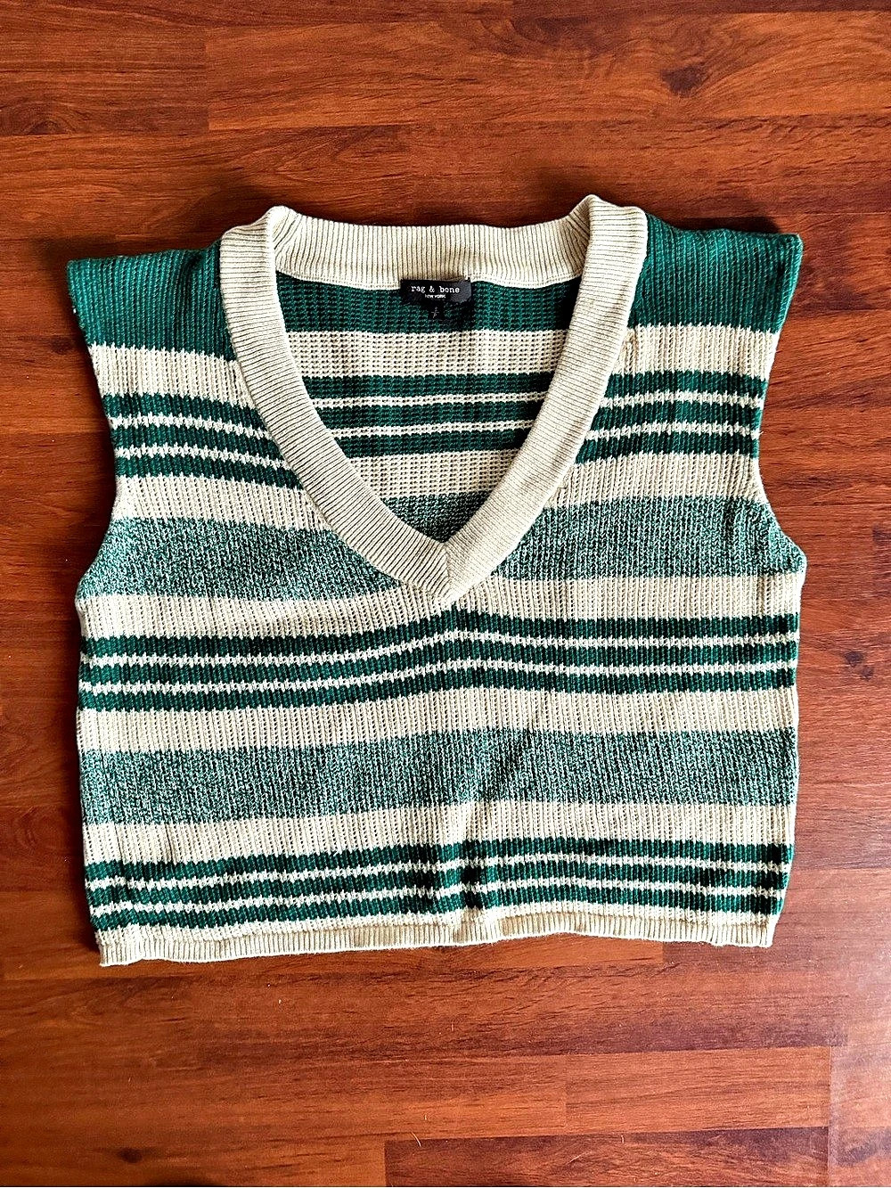 Rag & Bone Cyrus Stripe Sweater Vest Green & Cream Small